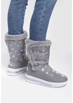 Śniegowce damskie Renee szare na rzepy casualowe na platformie 