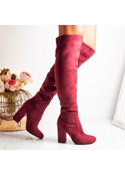 Royalfashion.pl kozaki damskie bez wzorów na zamek z cholewką przed kolano eleganckie na słupku 