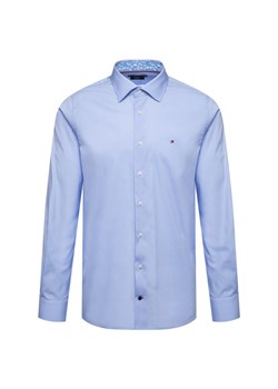 Koszula męska Tommy Hilfiger niebieska elegancka bez wzorów z klasycznym kołnierzykiem z długim rękawem 
