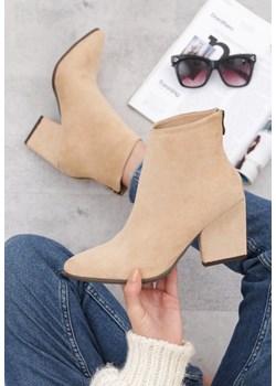 Botki Born2be beżowe na obcasie bez wzorów eleganckie 