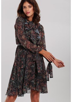 Sukienka Renee z żabotem wielokolorowa mini rozkloszowana 