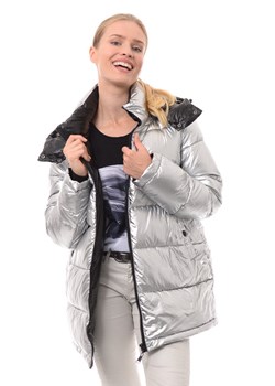 Kurtka damska długa srebrna 