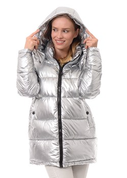 Kurtka damska srebrna z kapturem 