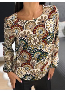 Bluzka damska Modnakiecka.pl z długim rękawem retro z okrągłym dekoltem 