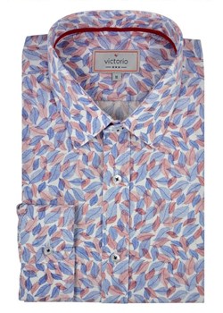 Wzorzysta Bawełniana Koszula w Kolorowe Listki z Długim Rękawem -VICTORIO- Geometryczny Wzór KSDWVCTO0406 ze sklepu JegoSzafa.pl w kategorii Koszule męskie - zdjęcie 75110941