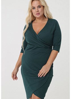 Sukienka zielona Born2be z dekoltem v mini z długim rękawem 