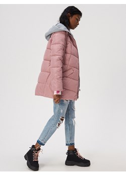 Kurtka damska Sinsay długa różowa z kapturem gładka 