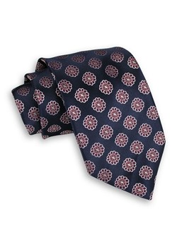 Granatowy Męski Krawat -Chattier- 8cm, Klasyczny, Szeroki, Elegancki, w Biało-Czerwone Kwiatki KRCH1103 ze sklepu JegoSzafa.pl w kategorii Krawaty - zdjęcie 75668980