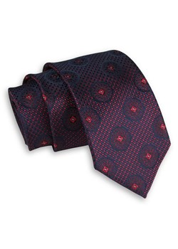 Czerwono-Granatowy Elegancki Męski Krawat -ALTIES- 7,5 cm, Klasyczny, w Koła, Wzór Geometryczny KRALTS0352 ze sklepu JegoSzafa.pl w kategorii Krawaty - zdjęcie 76521914