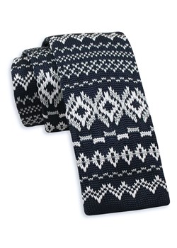 Granatowo-Biały Dziergany, Męski Krawat Knit, 5,5 cm -Alties- Wzór Norweski, Świąteczny KRALTS0403 ze sklepu JegoSzafa.pl w kategorii Krawaty - zdjęcie 78176970