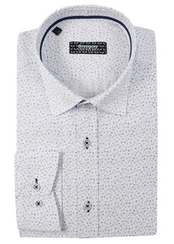 Biała Bawełniana Koszula z Długim Rękawem -GRZEGORZ MODA MĘSKA- Taliowana, w Drobny Wzór KSDWGRZEG0040niebkropki ze sklepu JegoSzafa.pl w kategorii Koszule męskie - zdjęcie 79341370