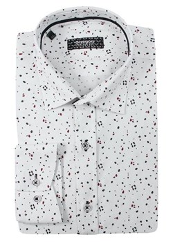 Biała Bawełniana Koszula z Długim Rękawem -GRZEGORZ MODA MĘSKA- Taliowana, w Kropki, Groszki KSDWGRZEG0019czerwkropki ze sklepu JegoSzafa.pl w kategorii Koszule męskie - zdjęcie 79341374