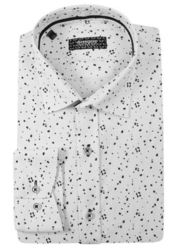 Biała Bawełniana Koszula z Długim Rękawem -GRZEGORZ MODA MĘSKA- Taliowana, w Szare Kropki KSDWGRZEG0018szarekropki ze sklepu JegoSzafa.pl w kategorii Koszule męskie - zdjęcie 79341380