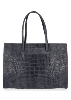 Vittoria Gotti Klasyczne Torebki Skórzane we wzór Aligatora Aktówka A4 Szara ze sklepu PaniTorbalska w kategorii Kuferki - zdjęcie 79358634