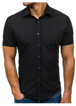 Koszula męska elegancka z krótkim rękawem czarny Bolf 7501 ze sklepu Denley w kategorii Koszule męskie - zdjęcie 80503084
