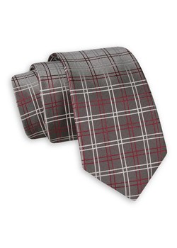 Szary Elegancki Krawat -Angelo di Monti- 6 cm, Męski, w Grubą Czerwono-Białą Kratkę KRADM1724 ze sklepu JegoSzafa.pl w kategorii Krawaty - zdjęcie 82283693