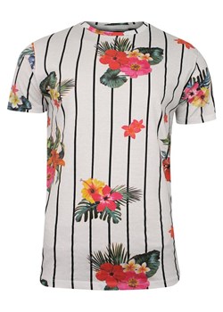 Biały Bawełniany T-Shirt Męski -Brave Soul- Koszulka, Krótki Rękaw, w Czarne Paski, Kolorowe Kwiaty TSBRSSS20CATTLEYAopticwhite ze sklepu JegoSzafa.pl w kategorii T-shirty męskie - zdjęcie 83970264