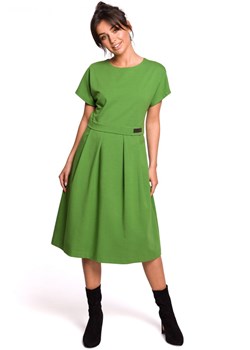 Sukienka Be z okrągłym dekoltem zielona bawełniana z krótkim rękawem na co dzień 