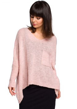 BK018 Luźny sweter z kieszenią - różowy ze sklepu Świat Bielizny w kategorii Swetry damskie - zdjęcie 85519074