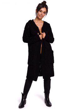 BK033 Długi kardigan z warkoczem - czarny ze sklepu Świat Bielizny w kategorii Swetry damskie - zdjęcie 85519312