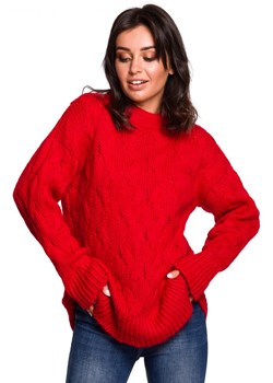 BK038 Sweter ze splotem typu warkocz - czerwony ze sklepu Świat Bielizny w kategorii Swetry damskie - zdjęcie 85519360