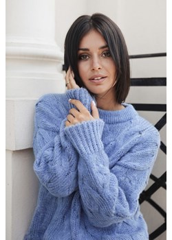 BK038 Sweter ze splotem typu warkocz - niebieski ze sklepu Świat Bielizny w kategorii Swetry damskie - zdjęcie 85519373