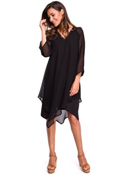 S159 Sukienka szyfonowa z asymetrycznym dołem - czarna ze sklepu Świat Bielizny w kategorii Sukienki - zdjęcie 85535421