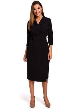 S175 Sukienka na zakładkę z paskiem - czarna ze sklepu Świat Bielizny w kategorii Sukienki - zdjęcie 85535524