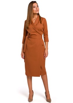 S175 Sukienka na zakładkę z paskiem - ruda ze sklepu Świat Bielizny w kategorii Sukienki - zdjęcie 85535531