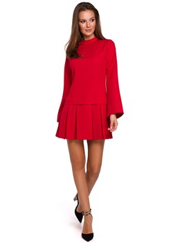 K021 Sukienka z kontrafałdami na dole - czerwona ze sklepu Świat Bielizny w kategorii Sukienki - zdjęcie 85547462
