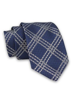 Granatowo-Biały Elegancki Męski Krawat -ALTIES- 7cm, Stylowy, Klasyczny, w Grubą Kratkę KRALTS0445 ze sklepu JegoSzafa.pl w kategorii Krawaty - zdjęcie 85581043