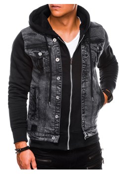 Kurtka męska jeansowa katana z kapturem - czarna C322 ze sklepu ombre w kategorii Kurtki męskie - zdjęcie 85883851