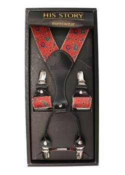 Czerwone Szerokie Szelki Męskie, Skóra Naturalna -HIS STORY- Stylowe, w Kolorowy Wzór Paisley, Łezki SZHSTR0036 ze sklepu JegoSzafa.pl w kategorii Szelki - zdjęcie 87548870