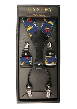 Granatowe Szerokie Szelki Męskie, Skóra Naturalna -HIS STORY- w Żaglówki, Statki, Marinistyczne SZHSTR0060 ze sklepu JegoSzafa.pl w kategorii Szelki - zdjęcie 87548891