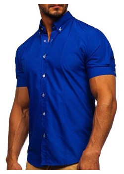 Koszula męska elegancka z krótkim rękawem chabrowa Bolf 5535 ze sklepu Denley w kategorii Koszule męskie - zdjęcie 88982101