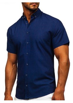 Granatowa bawełniana koszula męska z krótkim rękawem Bolf 20501 ze sklepu Denley w kategorii Koszule męskie - zdjęcie 89341251