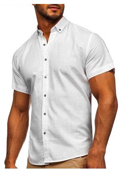 Biała bawełniana koszula męska z krótkim rękawem Bolf 20501 ze sklepu Denley w kategorii Koszule męskie - zdjęcie 89341253