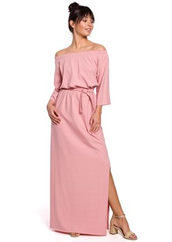 B146 Sukienka maxi z dekoltem rozkładanym na ramiona - różowa ze sklepu Świat Bielizny w kategorii Sukienki - zdjęcie 89467393