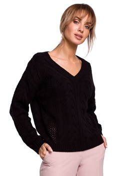 M510 Ażurowy sweter z dekoltem w serek - czarny ze sklepu Świat Bielizny w kategorii Swetry damskie - zdjęcie 89472792
