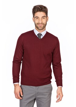 Sweter męski w serek ciemny bordowy regular ze sklepu Lanieri.pl w kategorii Swetry męskie - zdjęcie 91657873