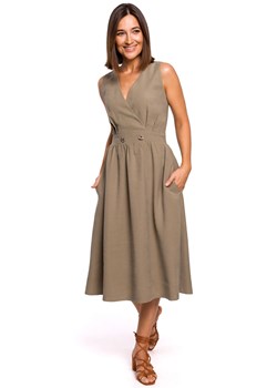 S224 Sukienka bez rękawów z rozkloszowanym dołem - khaki ze sklepu Świat Bielizny w kategorii Sukienki - zdjęcie 92527982