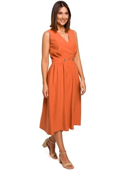 S224 Sukienka bez rękawów z rozkloszowanym dołem - pomarańczowa ze sklepu Świat Bielizny w kategorii Sukienki - zdjęcie 92527984