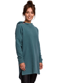 B176 Bluza z zaokrąglonym dołem i kapturem - turkusowa ze sklepu Świat Bielizny w kategorii Bluzy damskie - zdjęcie 93354681