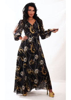 Sukienka Oscar Fashion z szyfonu z dekoltem w serek maxi 
