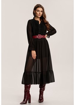Renee sukienka czarna midi bez wzorów z długim rękawem 