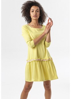 Sukienka Born2be mini z długim rękawem żółta trapezowa dzienna dzianinowa 