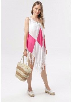 Biało-Fuksjowa Tunika Nyssaia ze sklepu Born2be Odzież w kategorii Odzież plażowa - zdjęcie 95007014