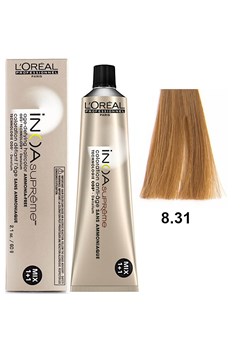 Loreal Inoa Supreme 8.31 | Bezamoniakowa trwała farba do włosów siwych - kolor 8.31 jasny blond złocisto-popielaty 60g