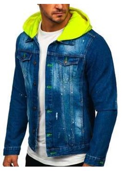 Granatowa jeansowa kurtka męska z kapturem Bolf 1-2 ze sklepu Denley w kategorii Kurtki męskie - zdjęcie 97138580
