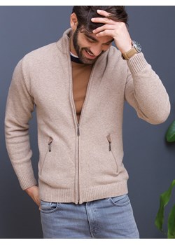 Sweter męski beżowy zapinany na zamek - blezer 80% wełny ze sklepu Lanieri.pl w kategorii Swetry męskie - zdjęcie 97710621